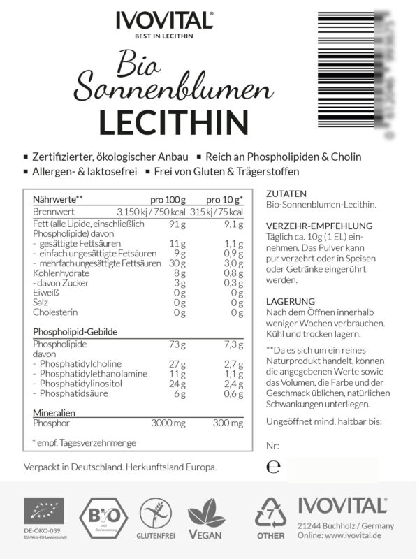 Bio Sonnenblumen Lecithin Pulver Vegan & allergenfrei IVOVITAL Shop