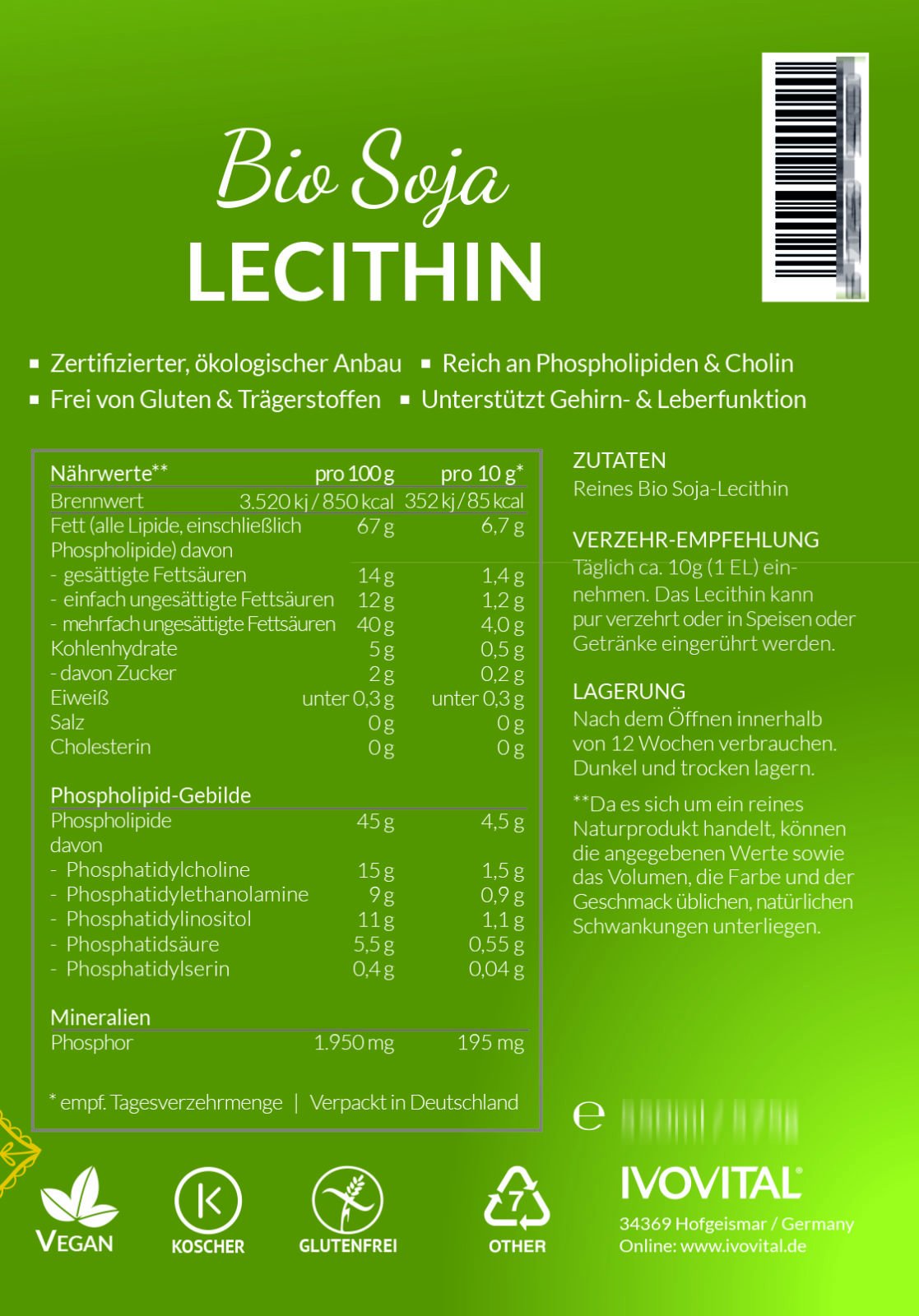 Bio Soja Lecithin Flüssig günstig kaufen IVOVITAL Shop